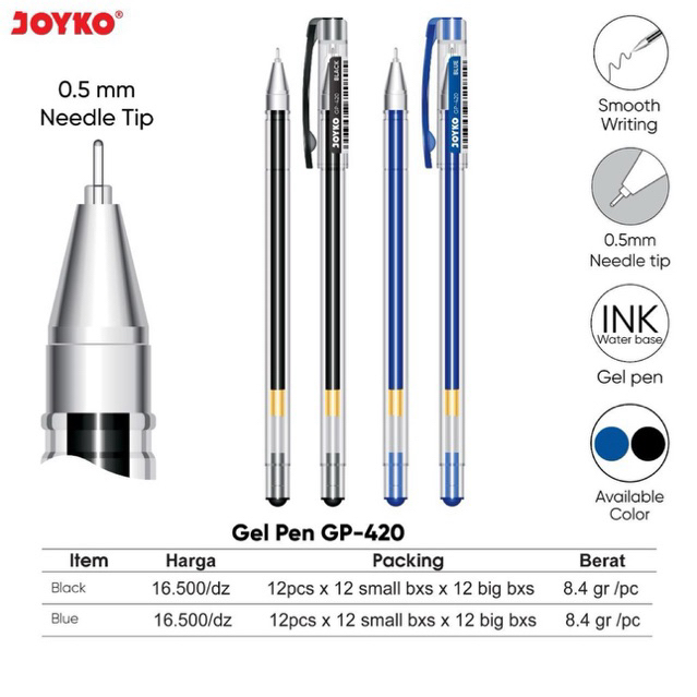 

( 1 PCS ) GP-420 Pulpen Gel tebal 0.5 mm / Pena Jel / Gel Pen Gp 420 tinta Hitam Joyko
