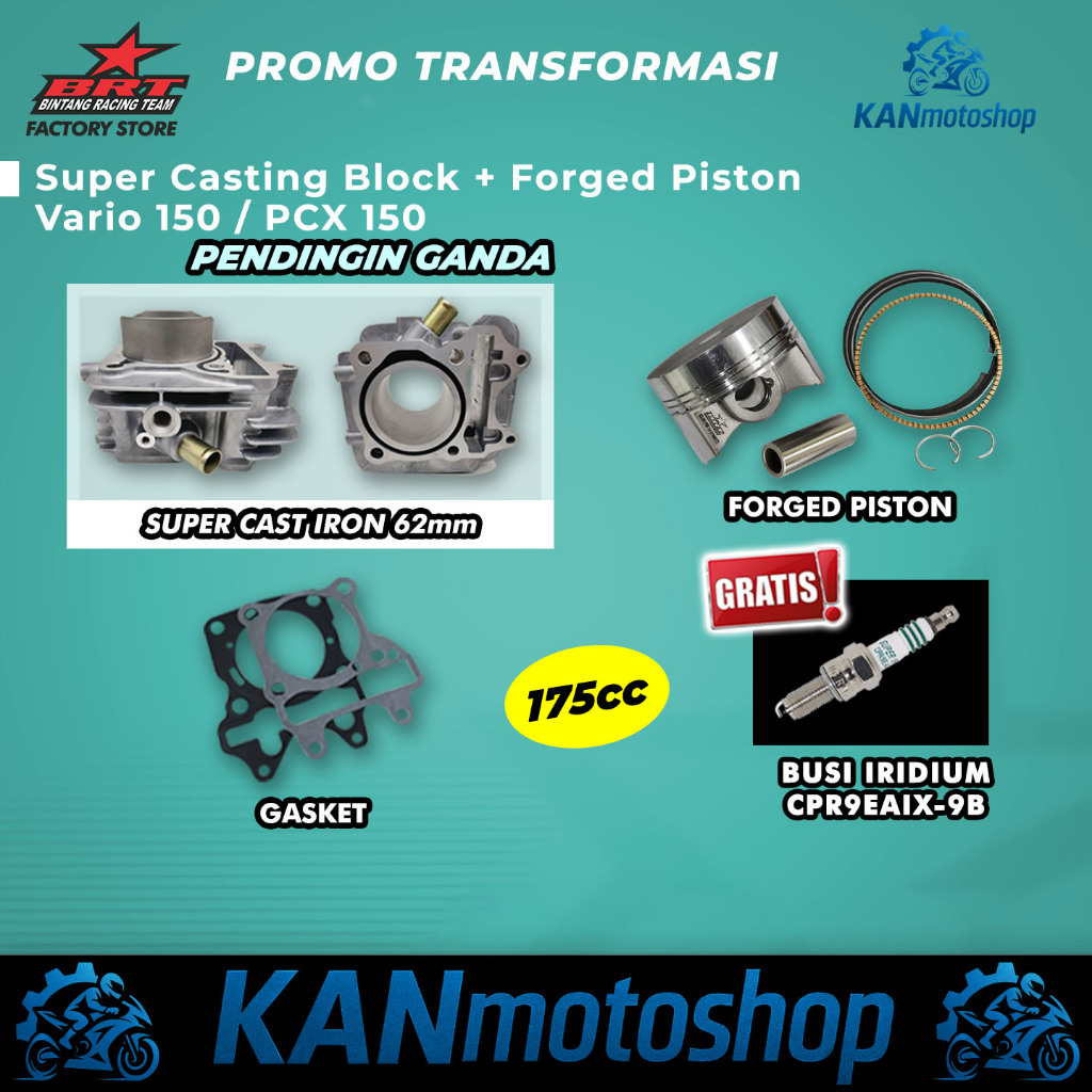 BLOK CAST IRON FORGED PISTON BRT VARIO 150 VARIO 125 PCX 150 ADV 150 DOUBLE COOLER 62mm 175cc