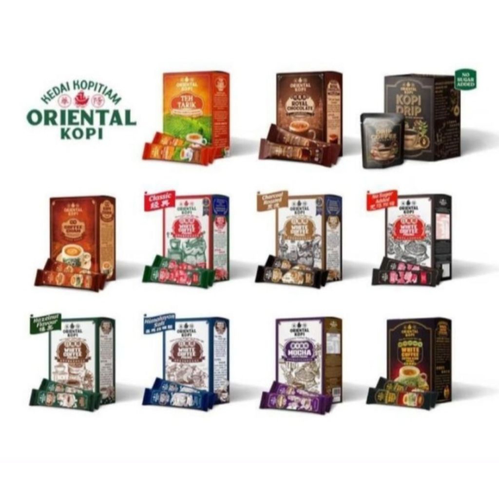 

Oriental Kopi White coffee Malaysia All Varian White Coffee , Coffee Cham , Royal Chocalate , Teh Tarik , Mocha , Drip Coffee , Grand Drip Coffee , Eight Treasures Tea