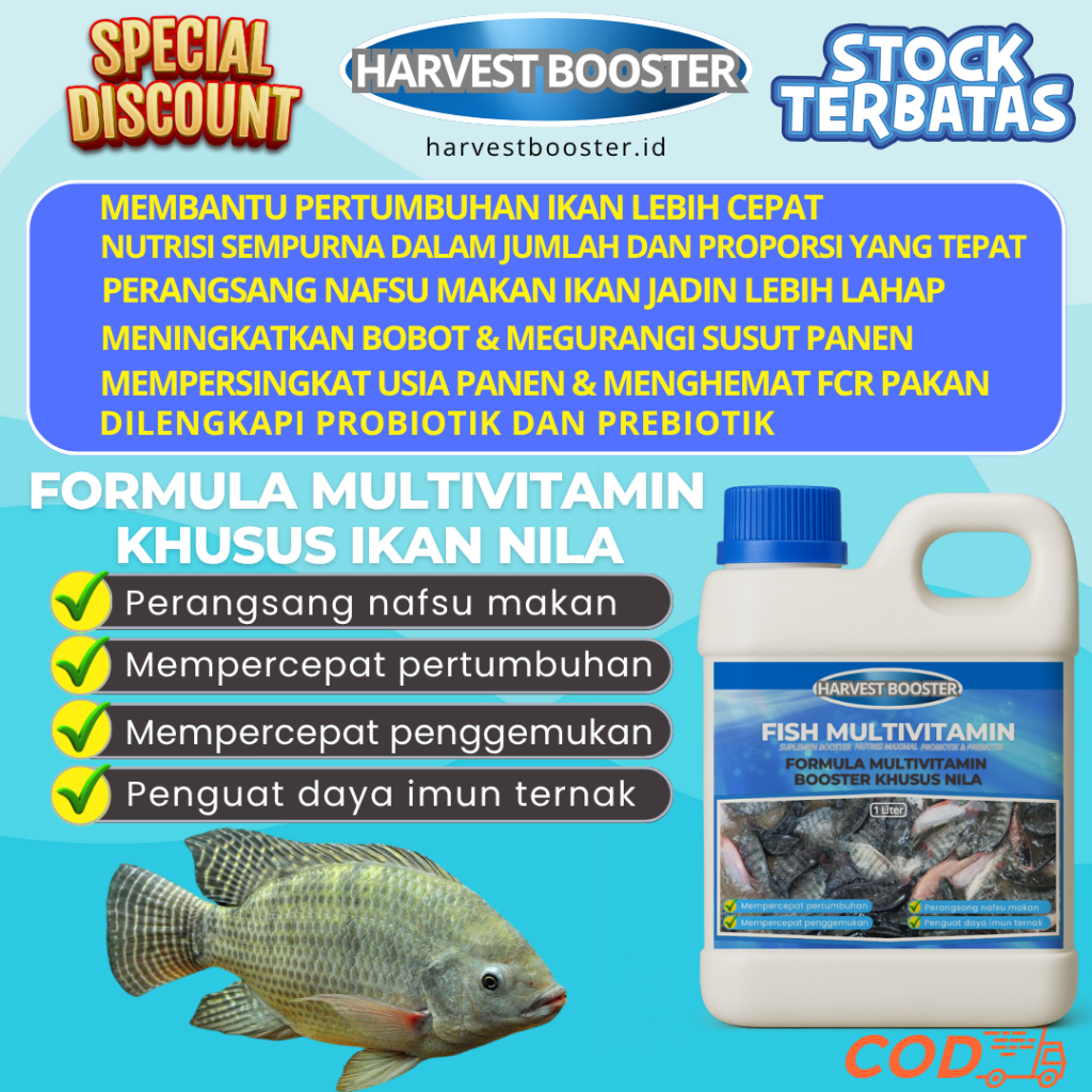 BOOSTER Vitamin Ikan Nila agar cepat besar , Vitamin Probiotik Ikan Nila, Vitamin booster ikan Nila 