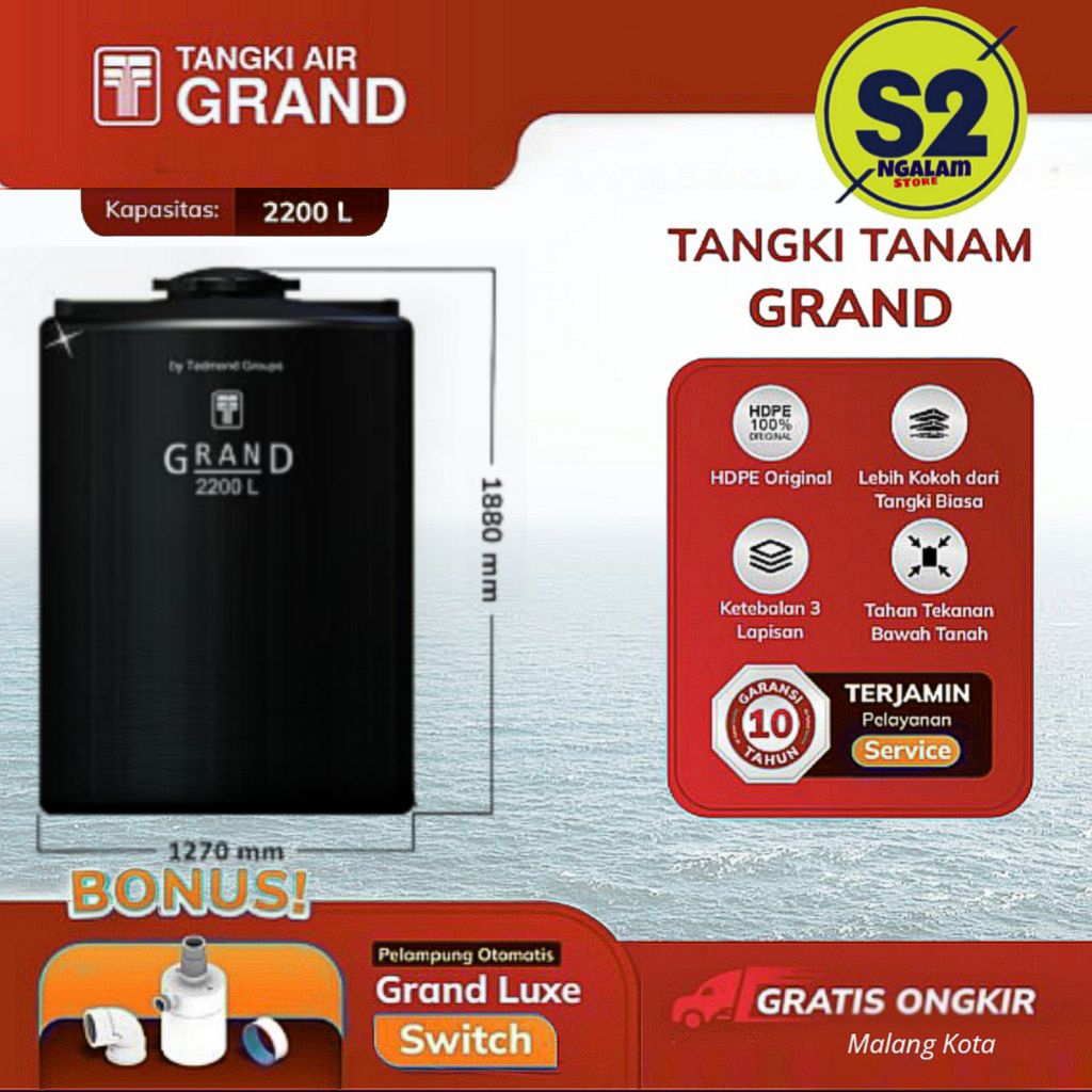 Tandon Toren Tangki Air Tanam - Grand 2200 Liter (Invoice)