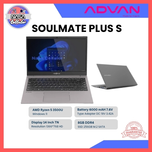 ADVAN Laptop Soulmate Plus S AMD Ryzen 5 3500U 8GB/256GB Upgradable &amp; Soulmate T 4GB/EMMC128GB
