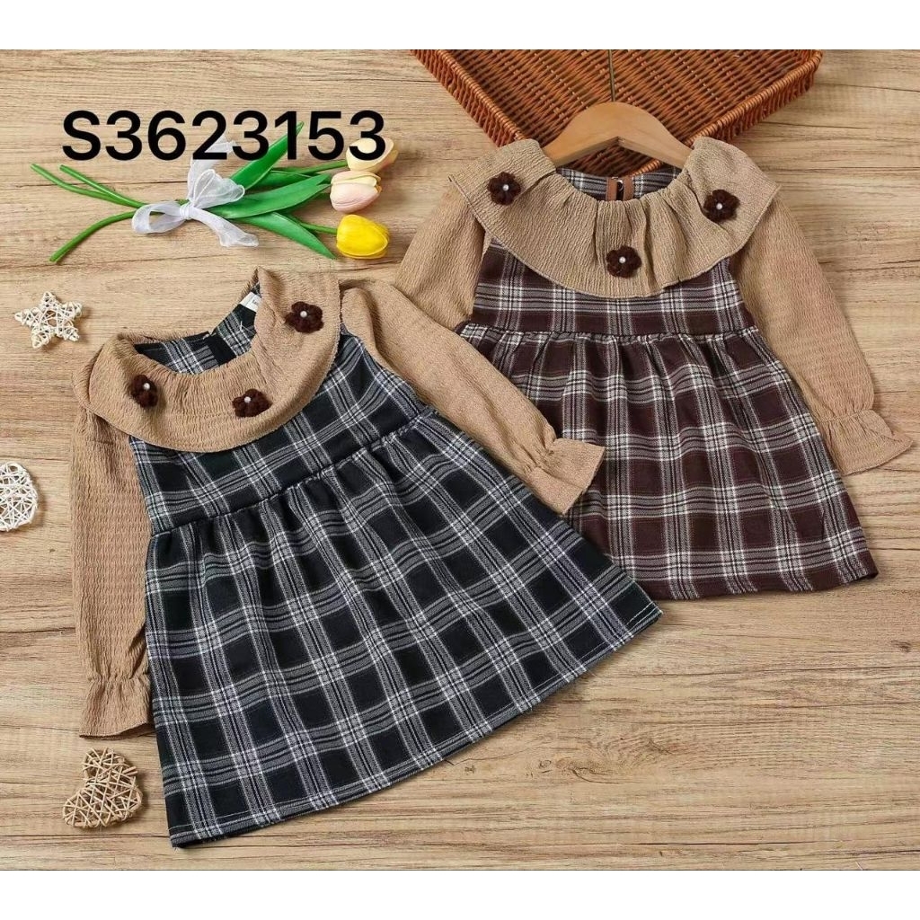 DRESS ANAK IMPORT DRESS ANAK PEREMPUAN DRESS KATUN KOTAK - KOTAK