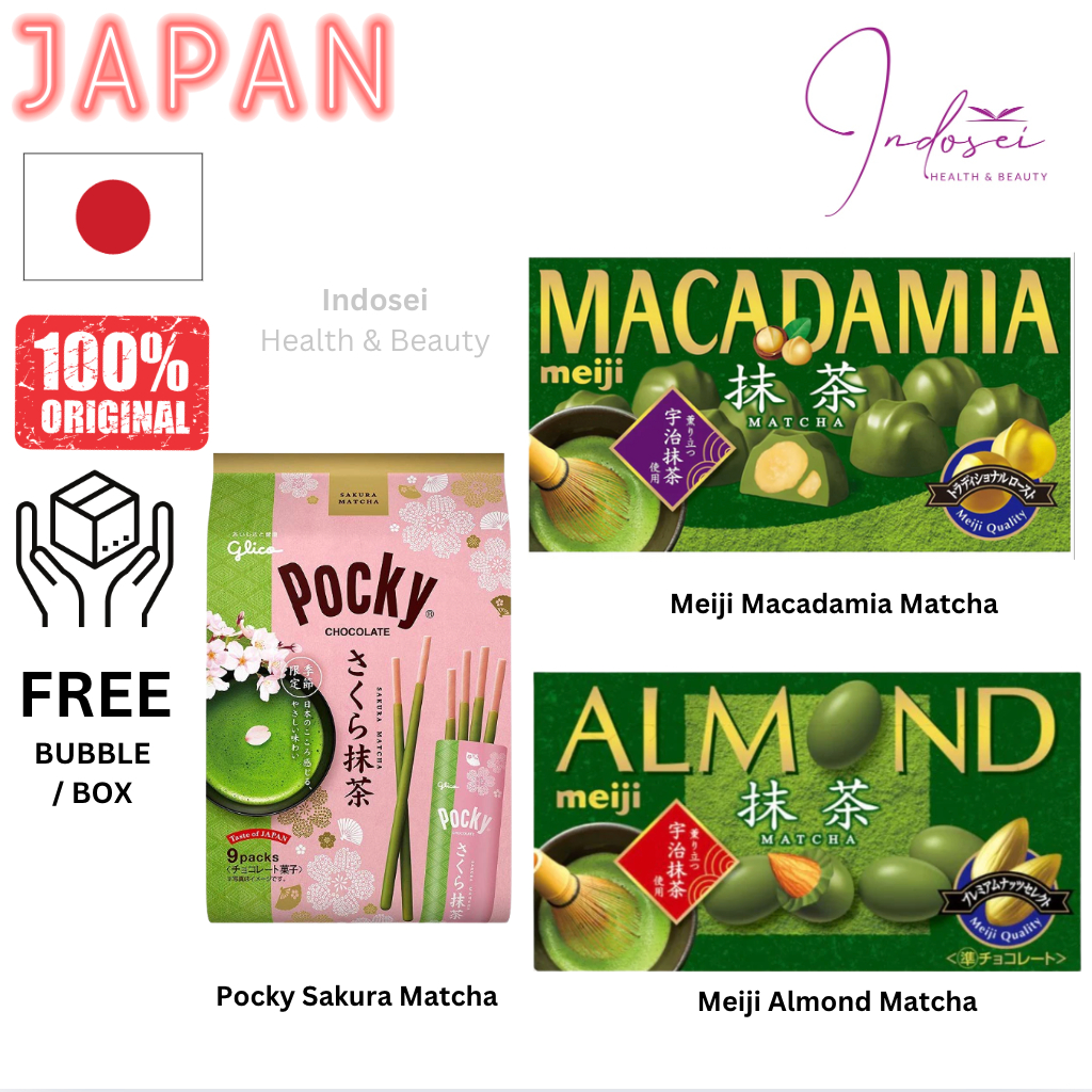 

Pocky Sakura Choclate Matcha | Meiji Almond Matcha | Meiji Macadamia Matcha | Japan Chocolate