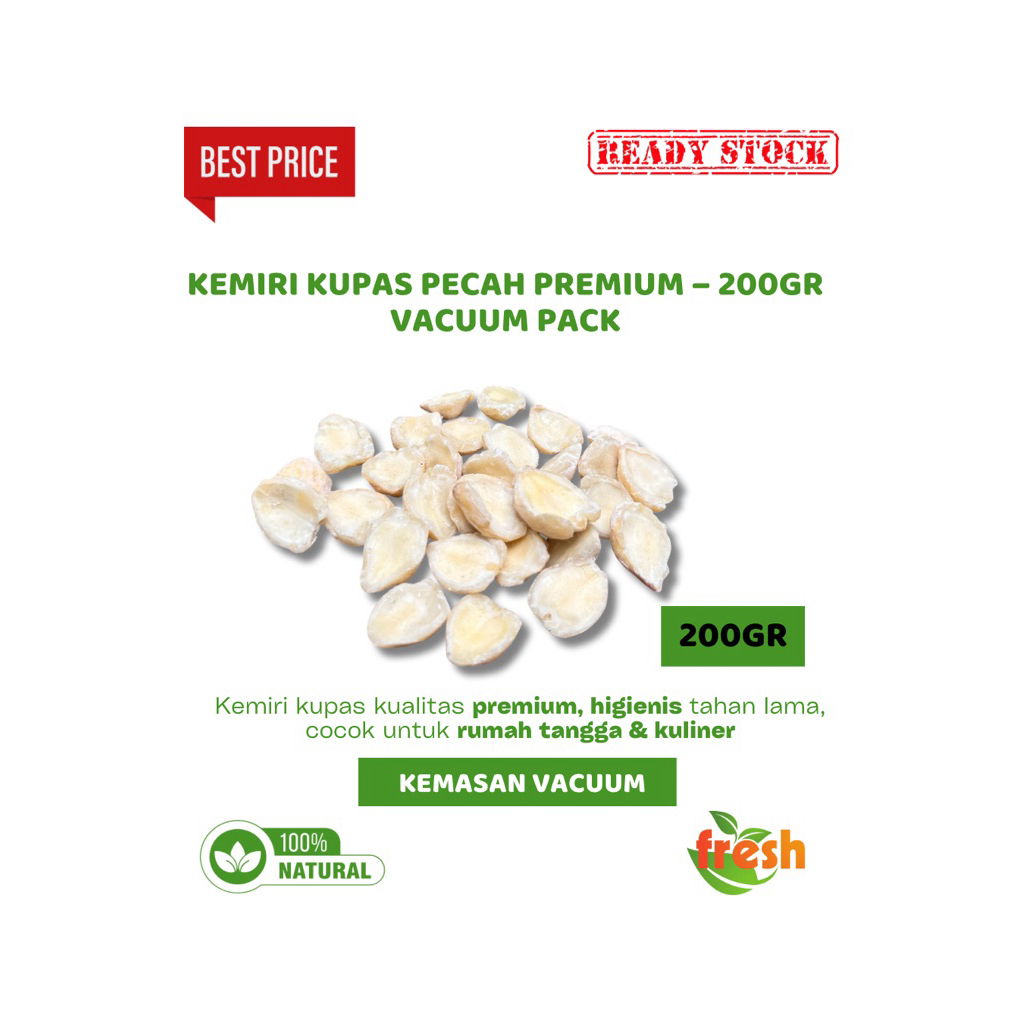 

Termurah!!! kemiri pecah kemiri kupas kemiri NTT kemiri fresh kualitas premium kemasan vacuum 200gr