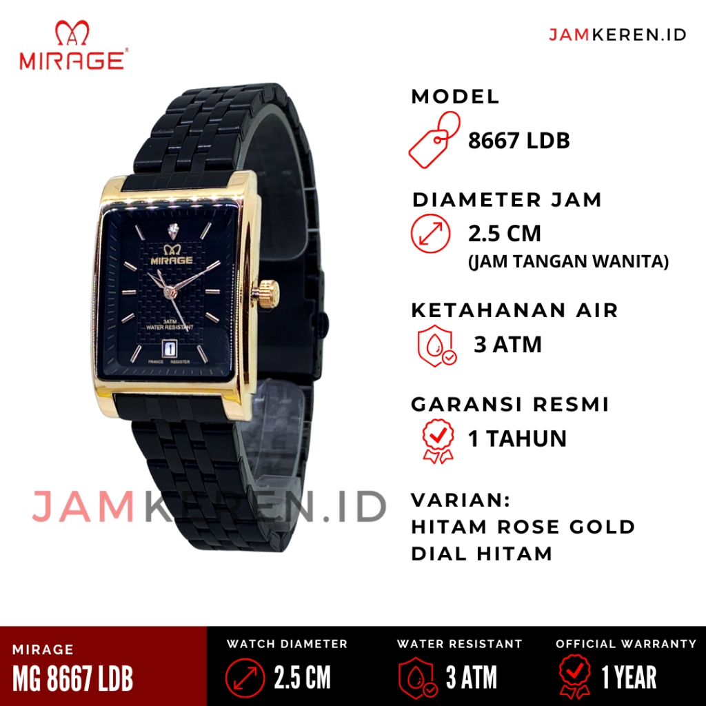 Mirage - Jam Wanita Elegan Mewah - Jam Tangan Mirage Wanita - 8667 LD Original 100% Garansi Resmi