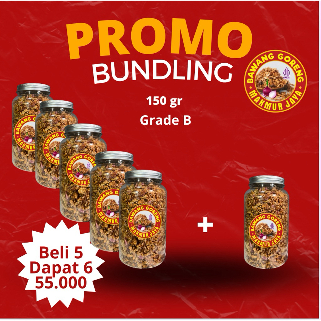 

Bawang Goreng 6toples Grade A (Paket Hemat) 150gr per toples