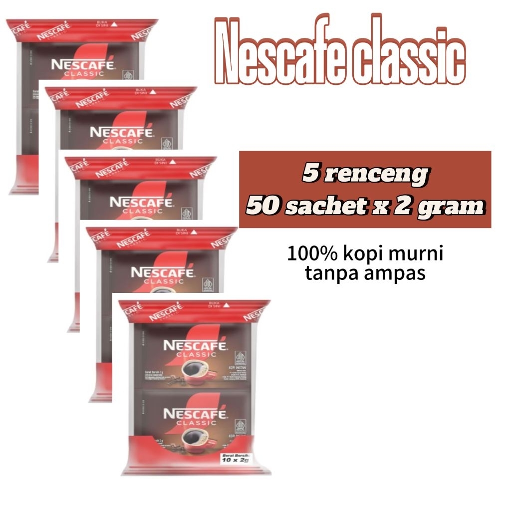 

Nescafe Classic isi 50 sachet @2 gram kopi murni tanpa ampas