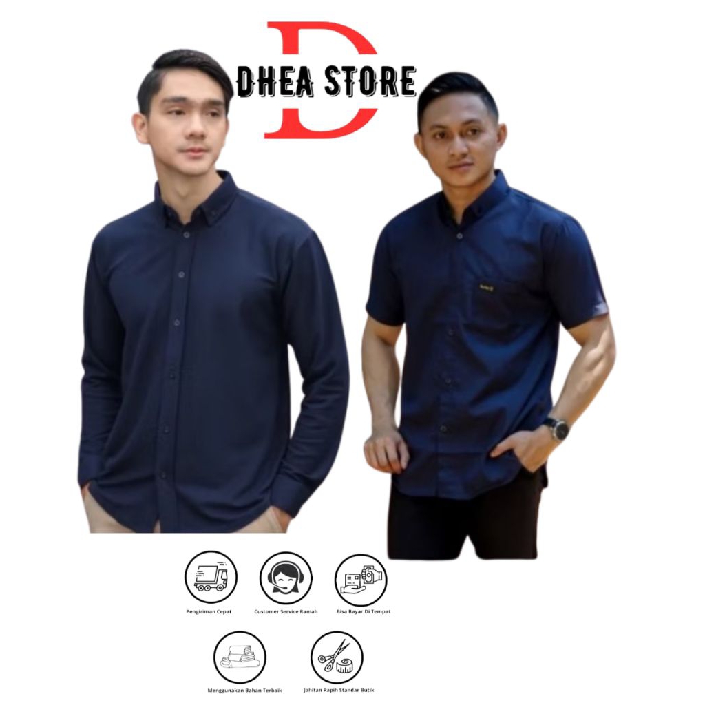 kemeja pria polos warna biru navy kemeja pria polos lengan panjang slimfit kemeja pria lengan pendek