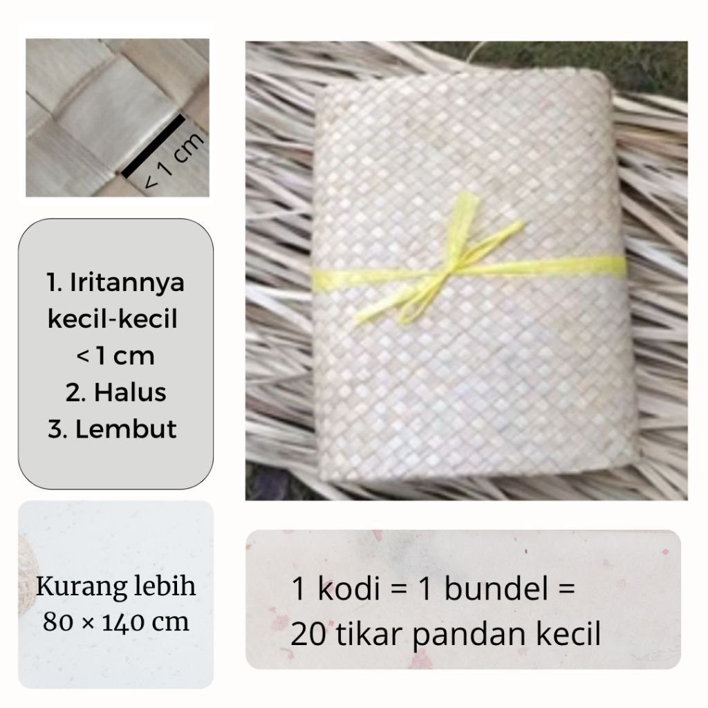 anyaman tikar dalam kodi atau bundel atau 20 tikar kecil kurang lebih 80 × 140 cm kualitas terpercay