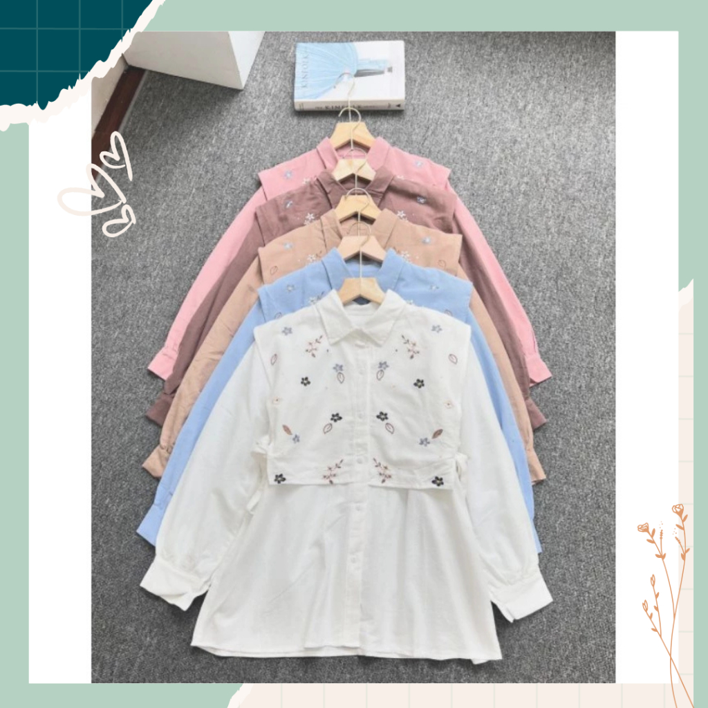 Baju Blouse Lengan Rempel Blus Ruffle Bluse Panjang Motif Bordir Daily Wanita Bahan Moscrepe Premium