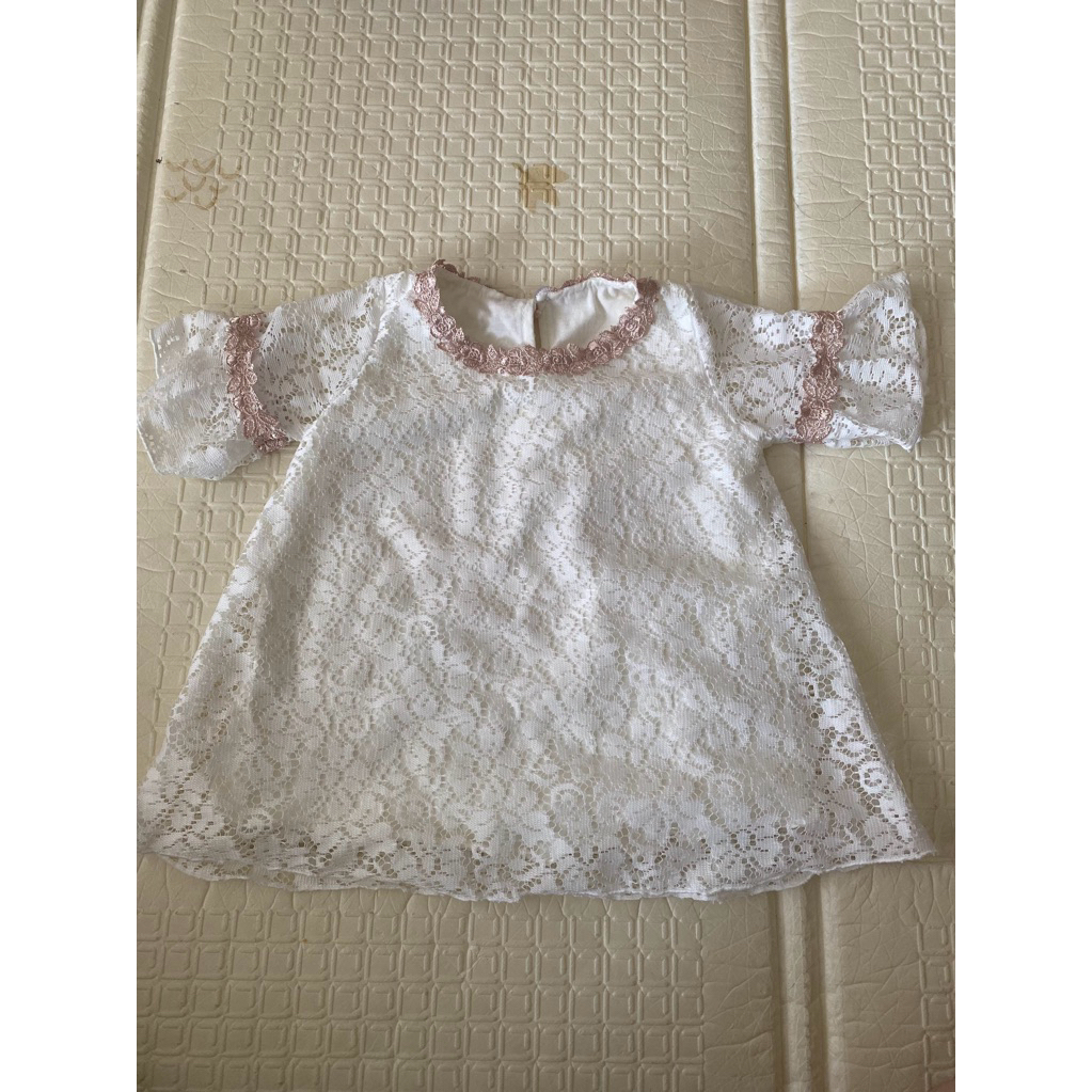 PRELOVED dress lebaran / brokat bayi 6 months warna putih