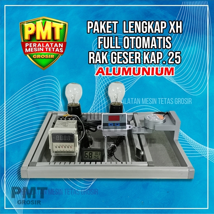 Paket Lengkap Thermostat XH Rak Geser Kayu Kap. 25 untuk Mesin Tetas Telur Ayam Bebek