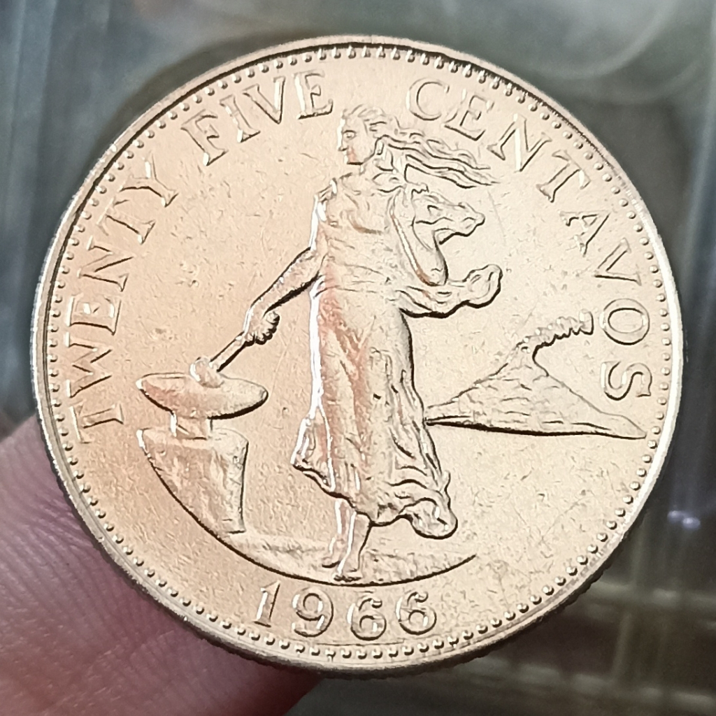 Koin Kuno Philipines Lady Liberty standing 25 Centavos Tahun 1966