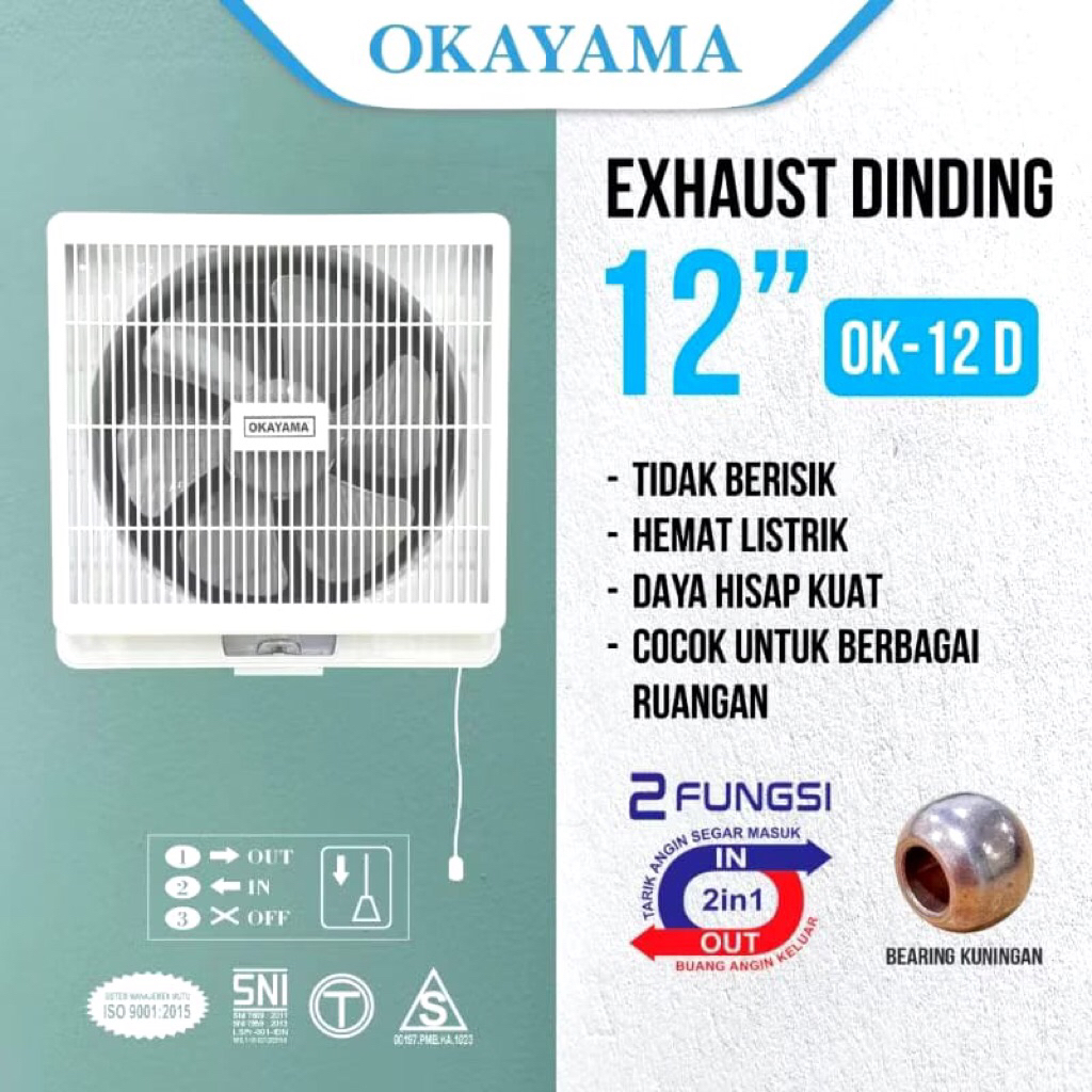 Exhaust Fan Dinding OKAYAMA 12"  OK-12D - Angin Keluar Masuk | Kipas Angin Keluar Masuk Okayama 12 I