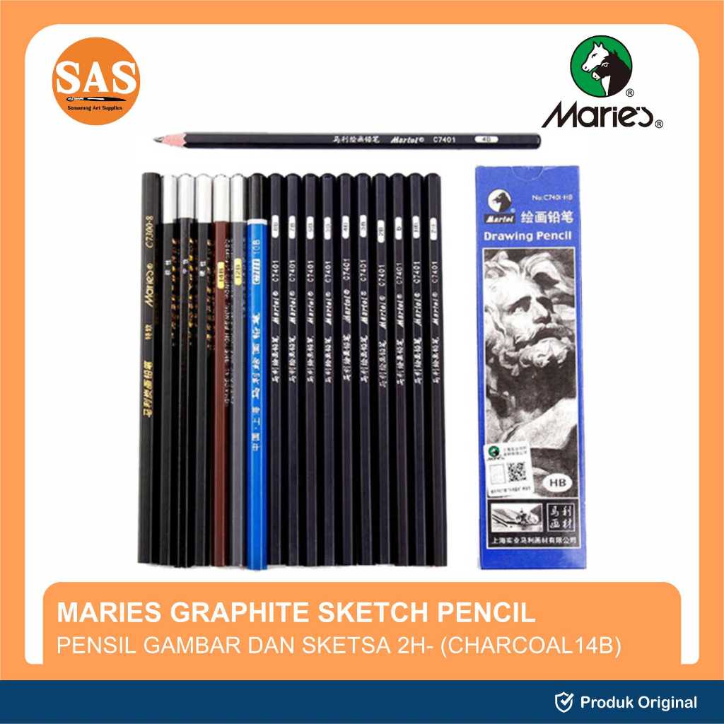 

Maries - Graphite & Charcoal Pencil - Pensil Sketsa - 2H -> 12B (14B Charcoal) - SAS