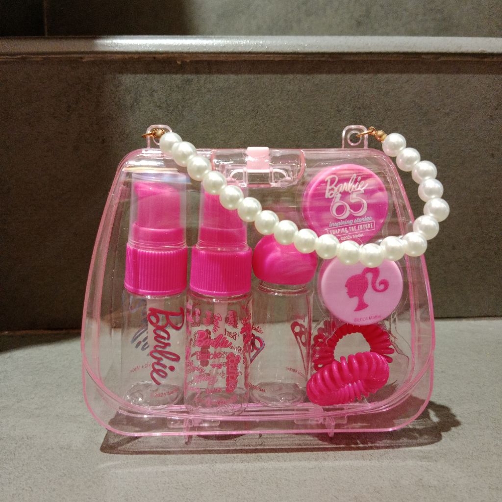 Miniso Barbie Shining Collection Bottle Travel Set in Handbag Shaped Case (7pcs) (botol travel)