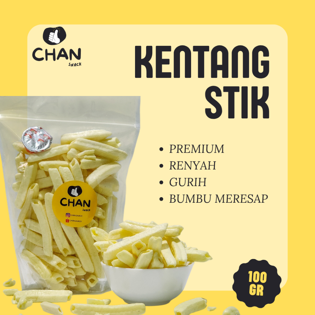 

Kentang Stik / Potato Stik Saos Premium 100gr Renyah Kriuk Asin Gurih Cemilan Snack Kiloan CHAN SNACK
