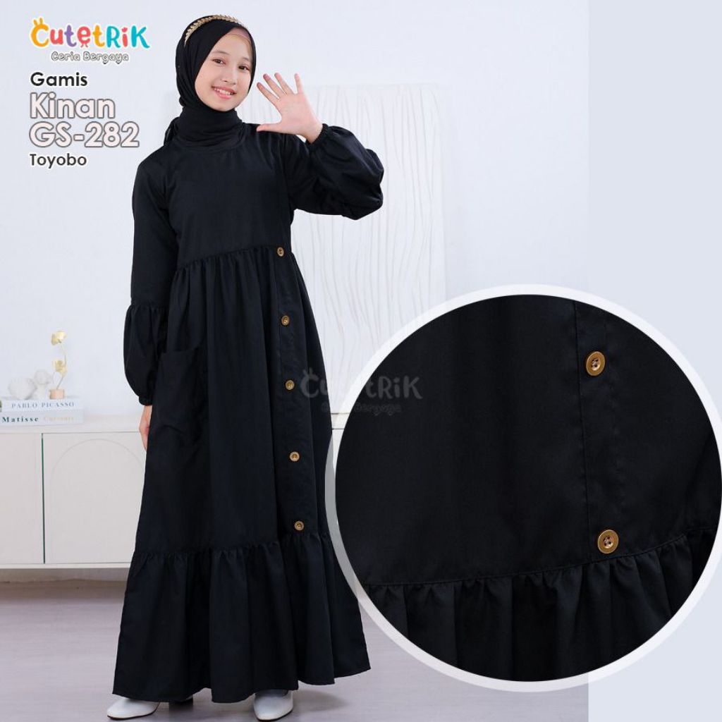READY SIAP KIRIM - CUTETRIK GAMIS ANAK PEREMPUAN HITAM PUTIH ANAK TANGGUNG KINAN UMUR 10 12 13 14 15