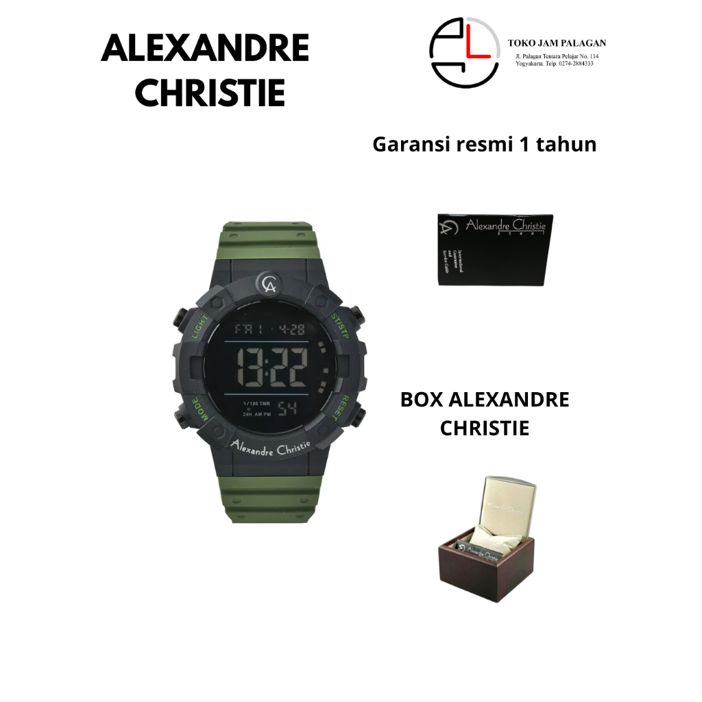 Alexandre Christie Digi AC 9388 MH RIPBAGN Men Digital Dial Green Rubber Strap