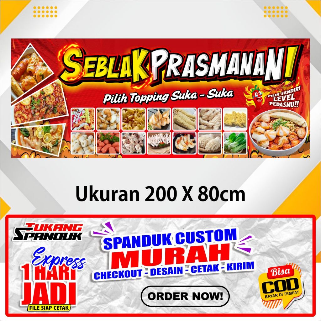 Banner SEBLAK PRASMANAN, Spanduk SEBLAK, ukuran 200x80 cm, COD / Banner SEBLAK PRASMANAN, Spanduk SE