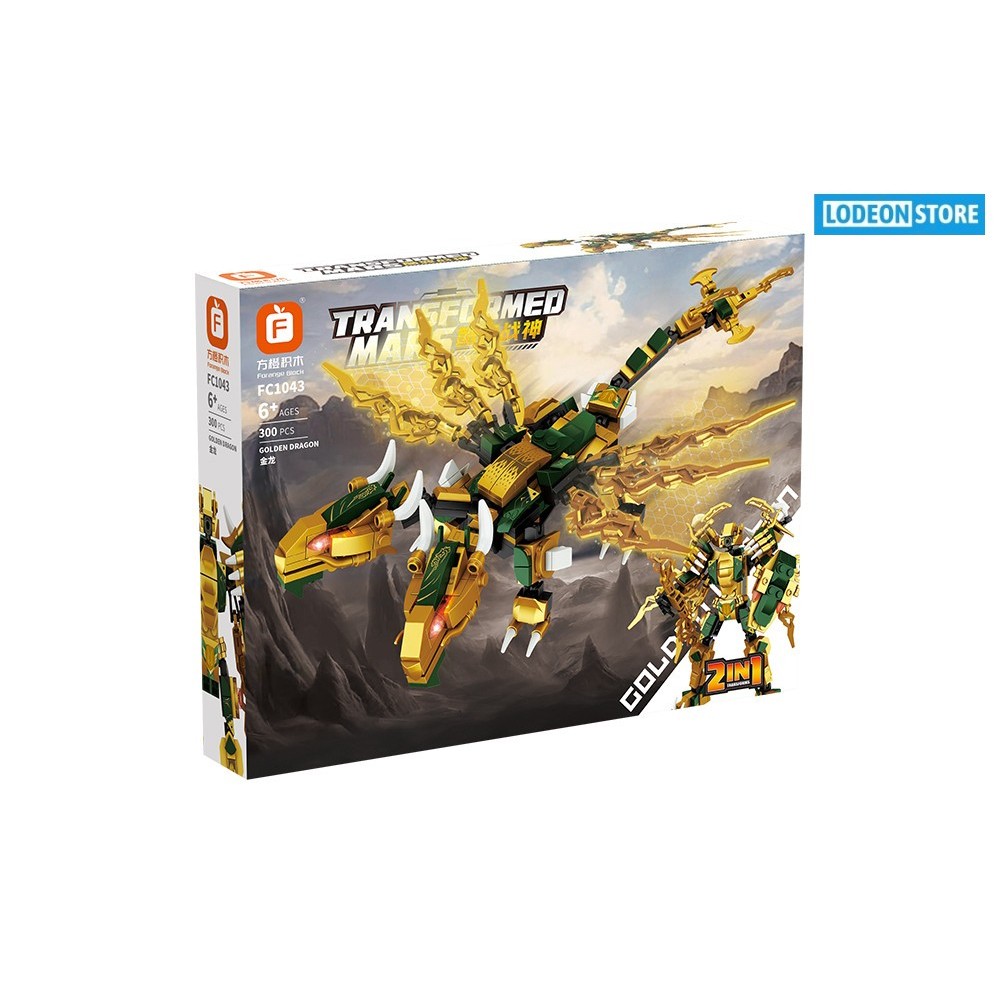 Brick Forange Block Golden Dragon Transformed Mars 2 in 1 FC1043 - Brick Robot dan Naga - Mainan Kol