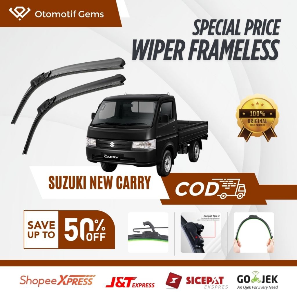 Wiper Frameless Mobil Suzuki New Carry Halus Anti Suara Sepasang Isi 2 Pcs Kanan Kiri | Wiper Kaca M