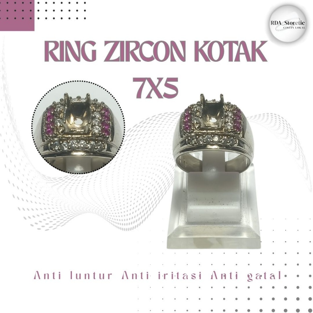 Ring Zirkon Kotak 7x5 Alpaka Super Crom | Cincin Minimalis Elegan Anti Gatal & Luntur | Size 6-9