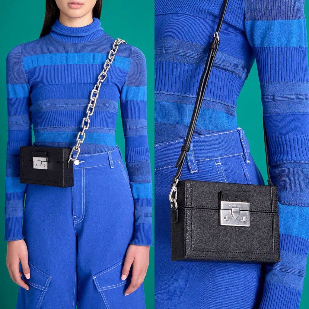 Tas Chain Strap Boxy Bag Black Charles & Keith Original