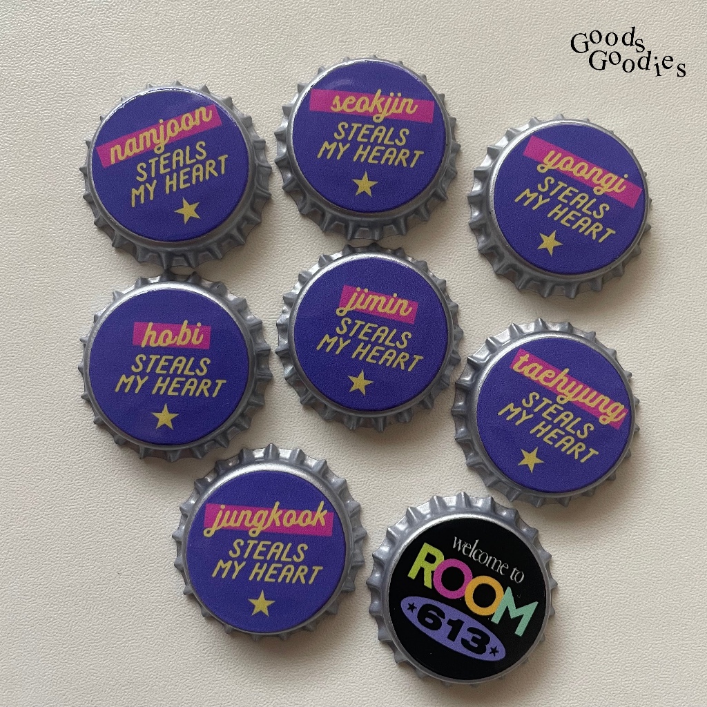 goodsgoodies Bottle Cap Pin / Pin Tutup Botol BTS Edition / Bottle Cap Pins Alphabet Bangtan Sonyeon