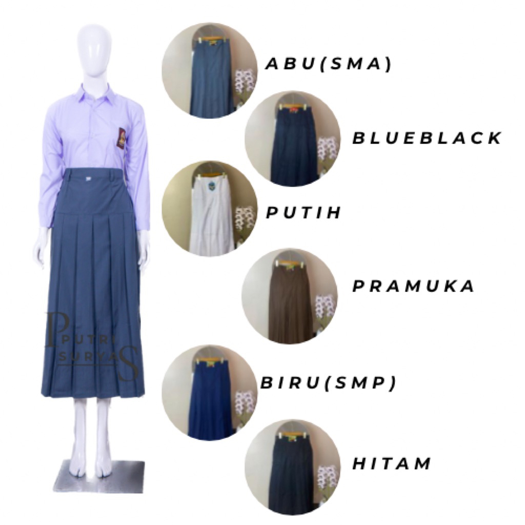 Rok Panjang Bawah Pinggang BAPING Seragam Sekolah Rok Perempuan SMP dan SMA