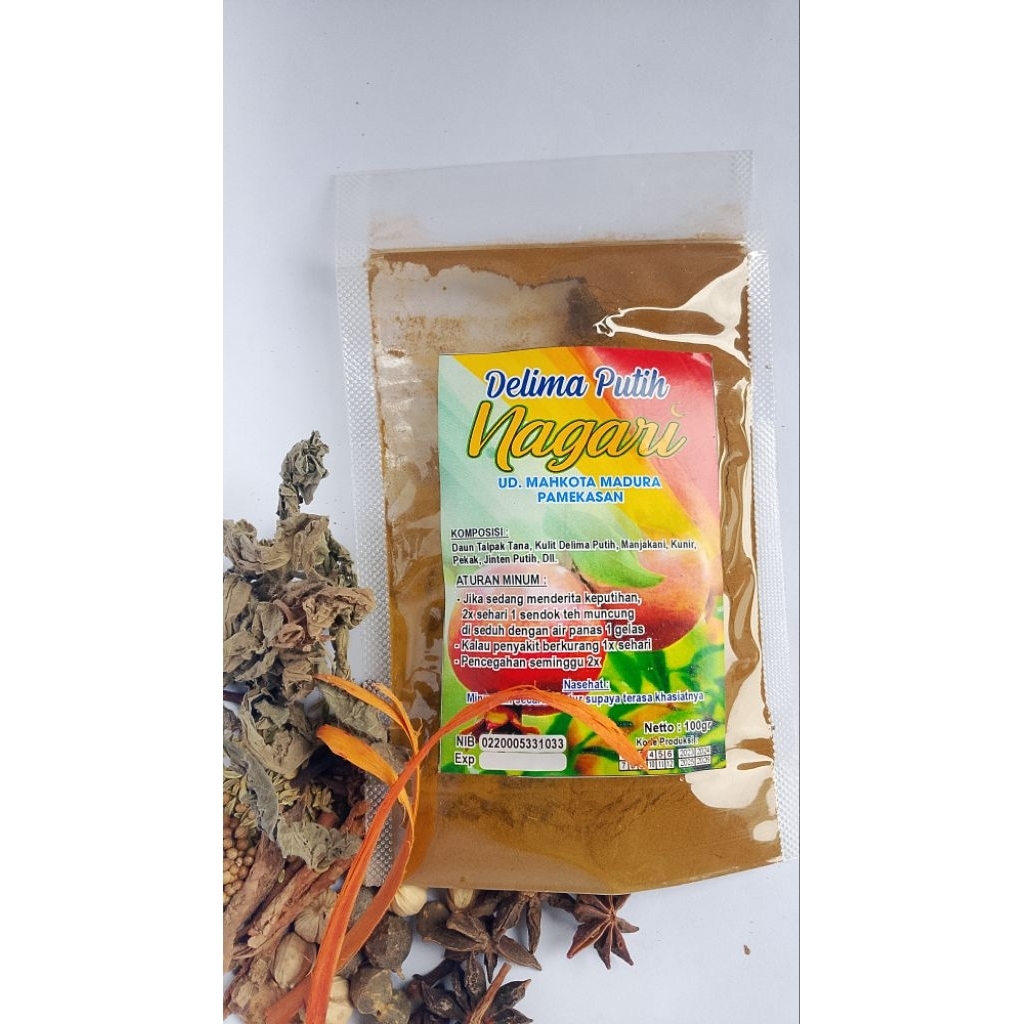 

DELIMA PUTIH/mengobati keputihan, terlambat haid,gatal di area Miss v,membersihkan saluran uterus/ramuan madura /100% herbal / 50gr