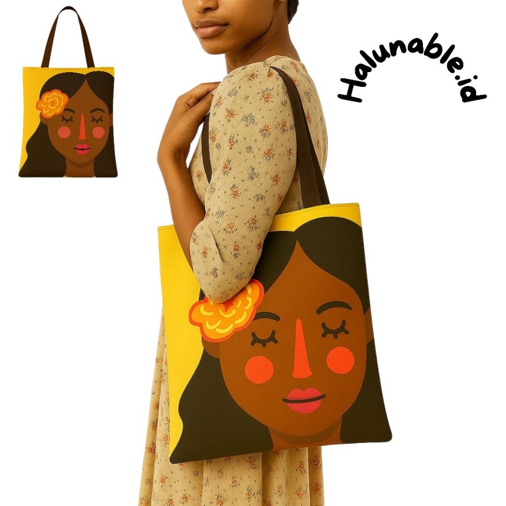 Tas bahu Totebag canvas Korravee Anksha Full Print (PREMIUM) Dengan Resleting Halunable.id