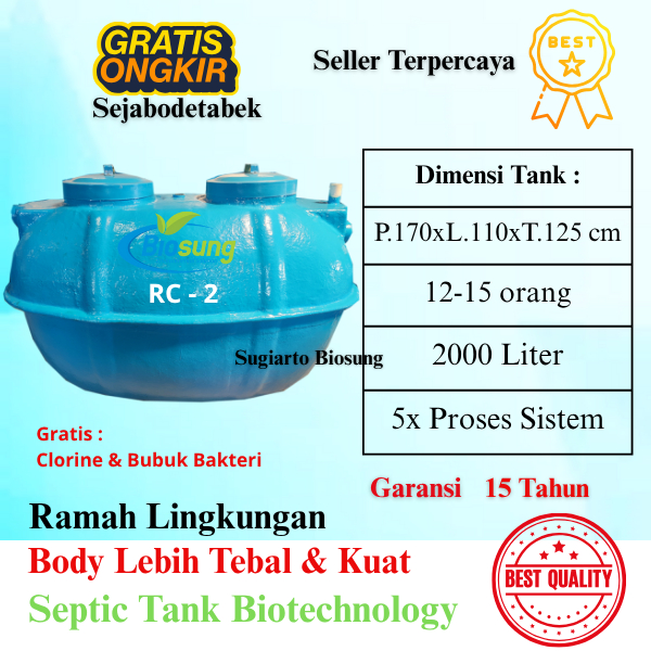 Septic tank biotech 2000 Liter, septic tank biosung RC 2 KAPASITAS 15 ORANG