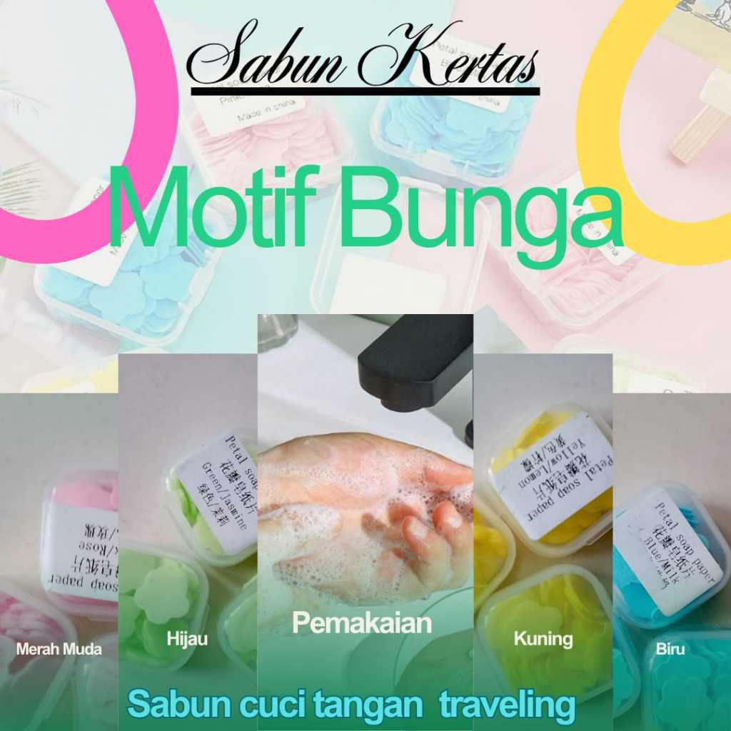 Sabun Kertas Mini Motif Bunga Portable | Sabun Cuci Tangan Kertas Praktis | Sabun Kertas Traveling