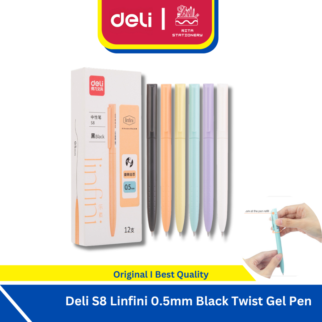 

Deli S8 Linfini 0.5mm Black Twist Gel Pen Pulpen Puter Satuan Eceran