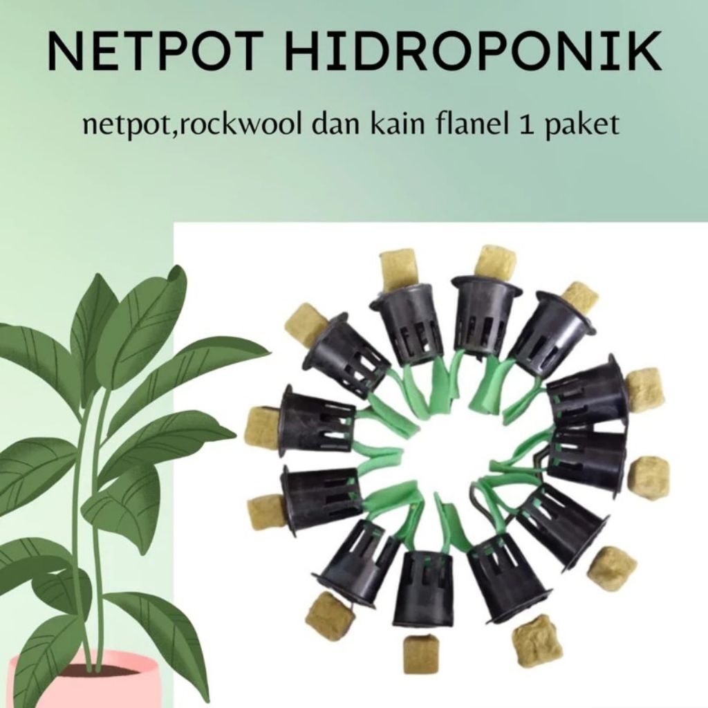 (1 Paket) NET POT HIDROPONIK ROCKWOOL KAIN FLANEL Netpot hidroponik paket lengkap