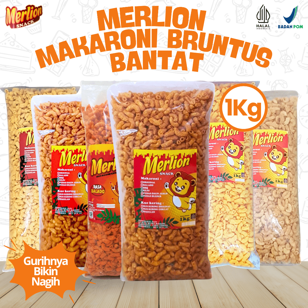 

MAKARONI BANTAT BRUNTUS 1KG SNACK CAMILAN RENYAH GURIH PEDAS, BALADO, KEJU, PEDAS DAUN JERUK, RUJAK