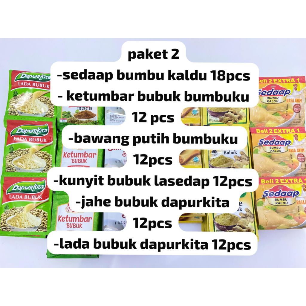 

Paket Bundling Bumbu Dapur Per Renceng Sedaap Bumbu Kaldu, Bumbuku Ketumbar Bubuk, Desaku Kunyit Bubuk, Bumbuku Bawang Putih Bubuk, Dapur Kita Lada Bubuk, Dapur Kita Jahe Bubuk