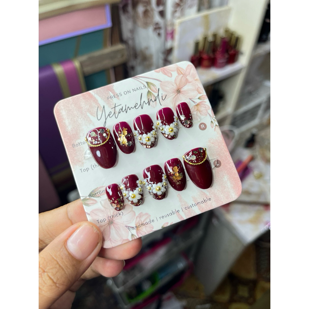 NAIL ART WEDDING KUKU PALSU MAROON
