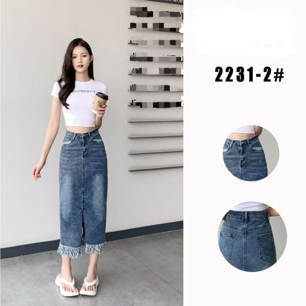Rok Jeans Rawis Carla Stretch  Belah Depan Bawahan Wanita