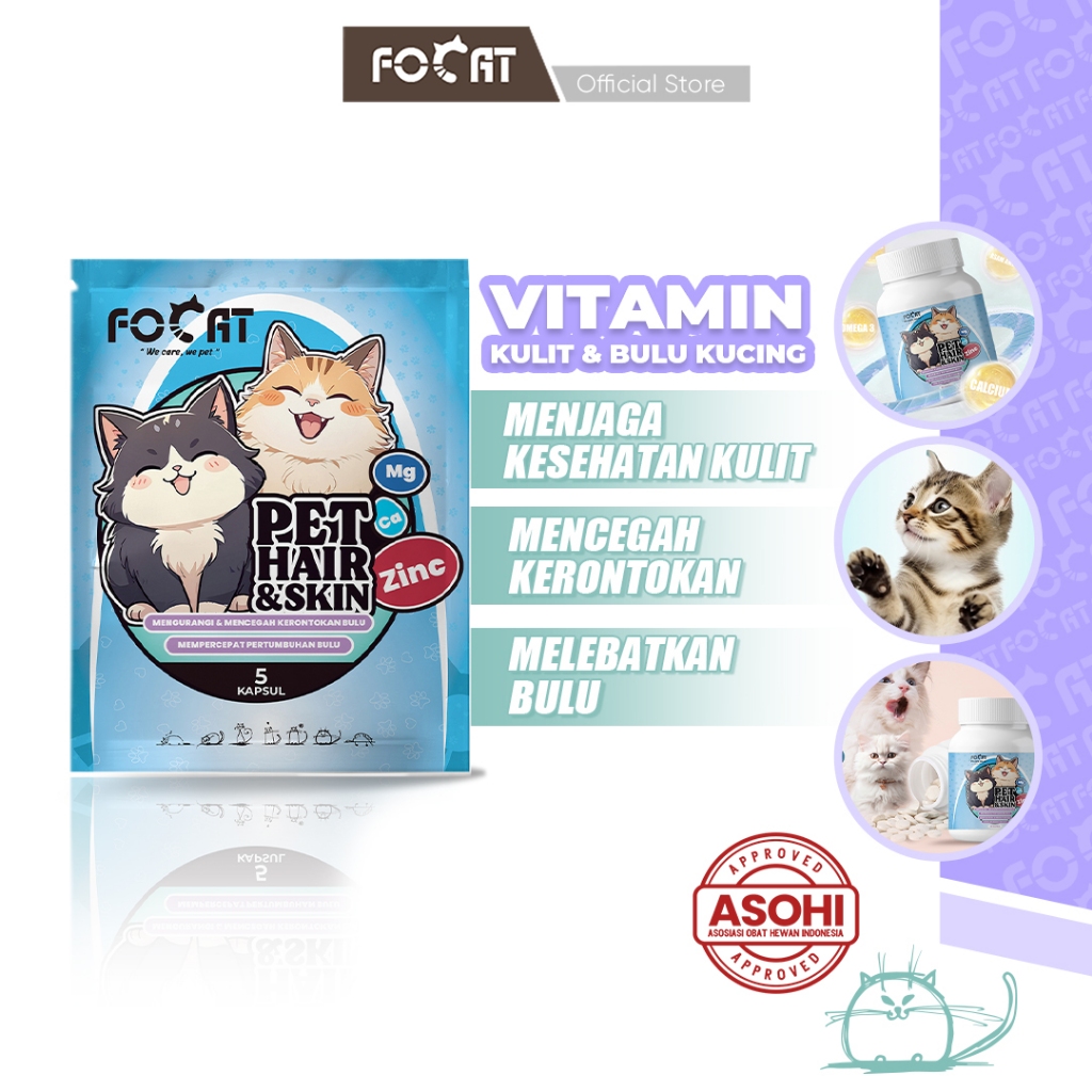 FOCAT Vitamin Kulit & Bulu Kucing N24 Cat Skin & Coat Vitamin/Suplemen Anti Bulu Rontok