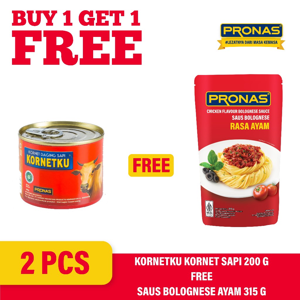 

[BUY 1 GET 1] PRONAS Kornetku Kornet Sapi 200 g Free Saus Bolognese Ayam 315 g