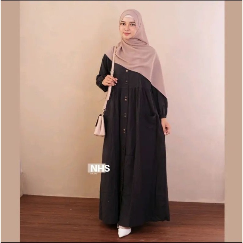 COD AZURA Dress Linen Gamis Pesta Terbaru Dress Kondangan Wanita Dewasa Cotton Linen