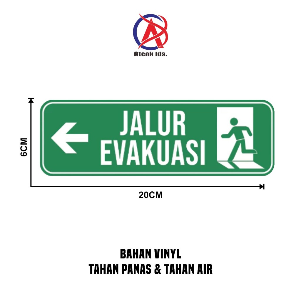 

Stiker Vinyl Jalur Evakuasi Keluar Ruangan Kiri, Stiker K3 / Stiker Safety 20x6 cm