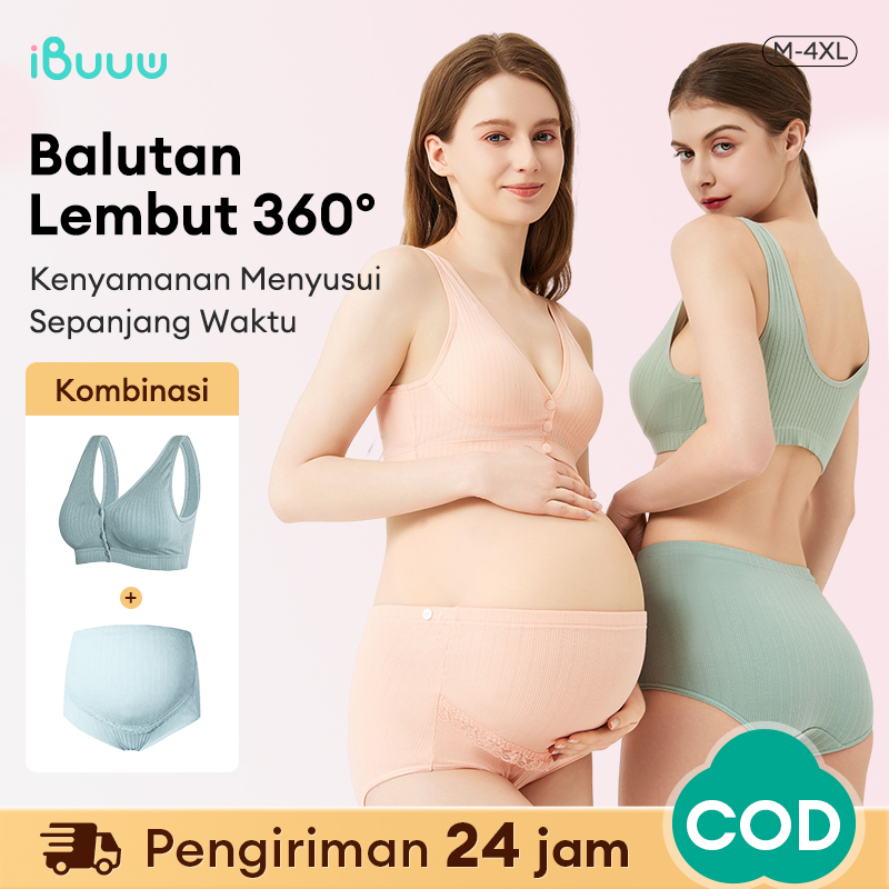 Bra Menyusui Jumbo Kancing Depan Tanpa Kawat Katun Nursing Bra Set Pakaian Dalam Depan Gesper Wanita