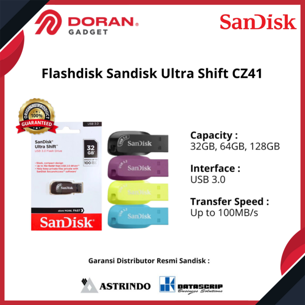 Flashdisk Flash Disk 32GB 64GB 128GB | 32 64 128 GB Sandisk Ultra Shift USB 3.0 CZ410 - Garansi Resm