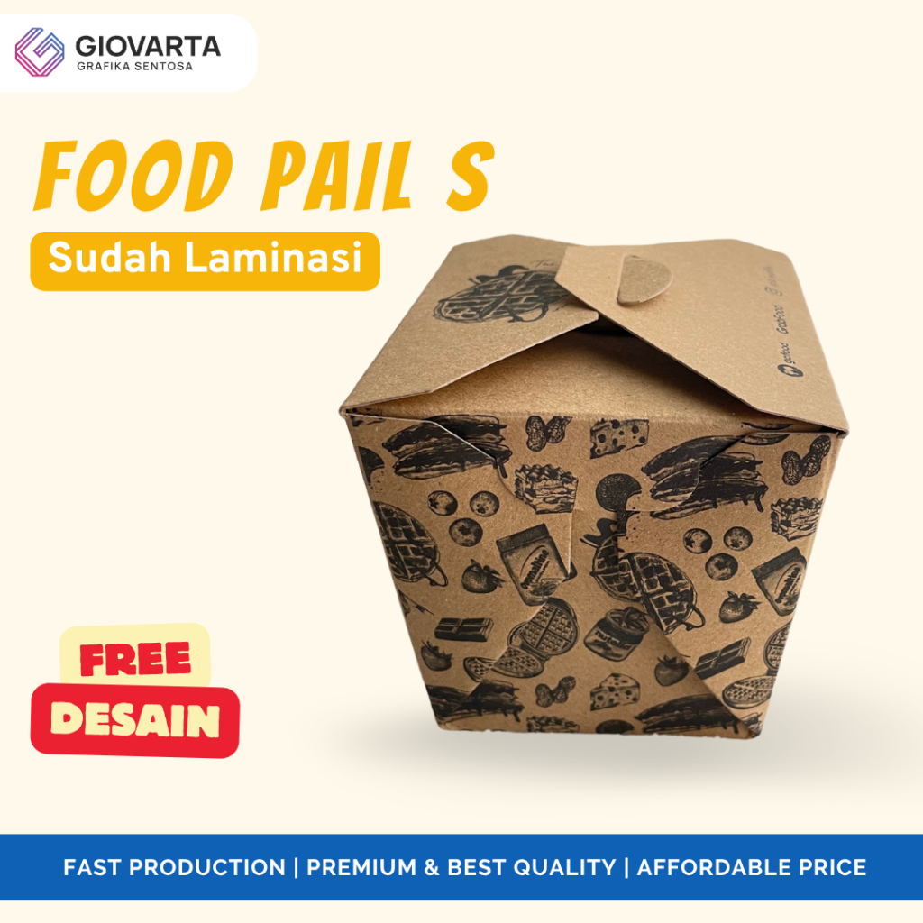 Paper Food Pail / Rice Box Paper / Food Pail Box Small 10.1x7.9x8.0 Custom Desain FREE DESAIN