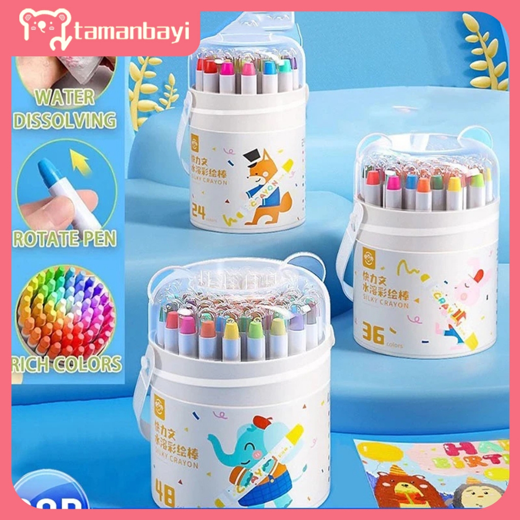 

Crayon Putar Washable Silky Crayon 24/36 Warna Colorful Bucket Krayon Mewarnai Alat Warna Set Anak Wipe and Clean anti kotor dan patah Washable Silky Crayon Putar