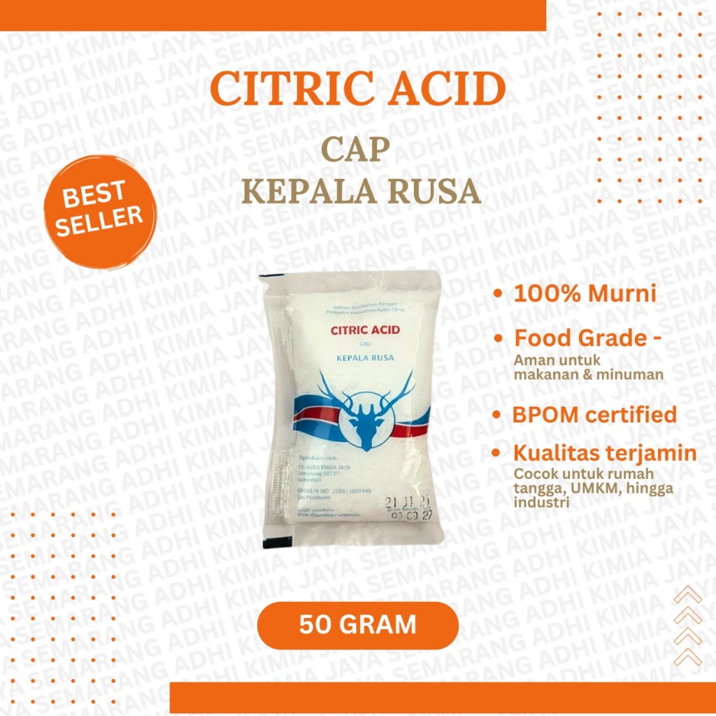 

Citric Acid (Citrun/Asam Sitrat) Cap Kepala Rusa 50gr x (1pcs/5pcs/10pcs)